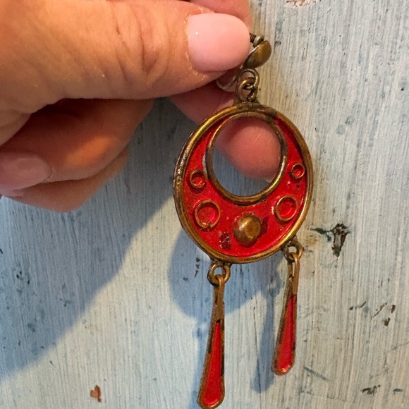 From Mexico, early 1950’s, Vintage Red & Gold Dangle Earrings - Picture 5 of 13
